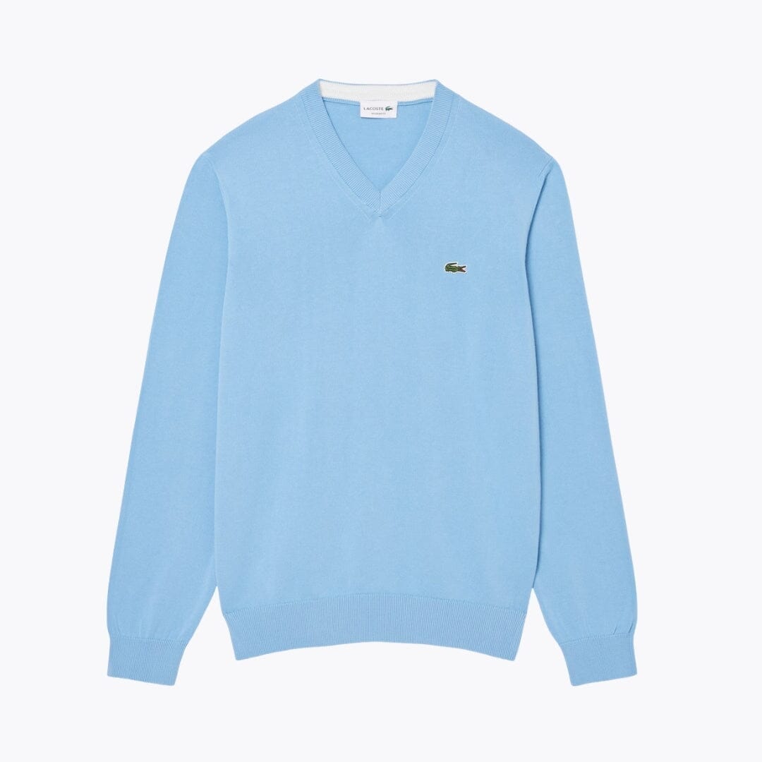 LC Monochrome Cotton V-neck Sweater Lacoste Luxvian Pale blue S
