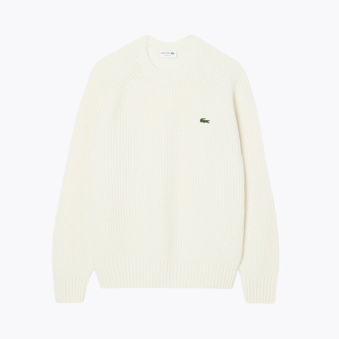 LC Thick Carded Wool Crew Neck Sweater Lacoste Luxvian White S