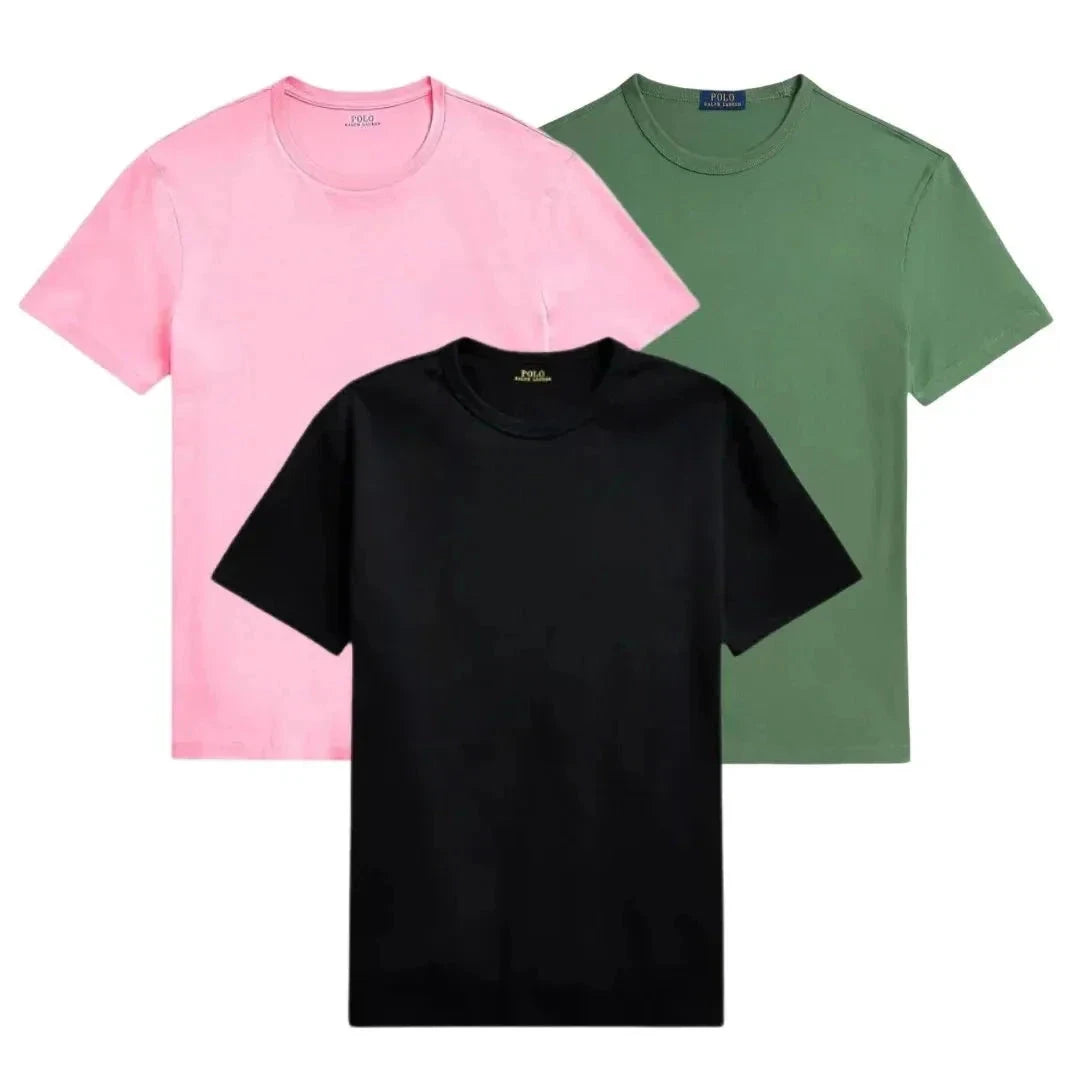 3er-Pack – Slim-Fit-Baumwoll-T-Shirts für Herren Luxvian ROSA • GRÜN • SCHWARZ S 