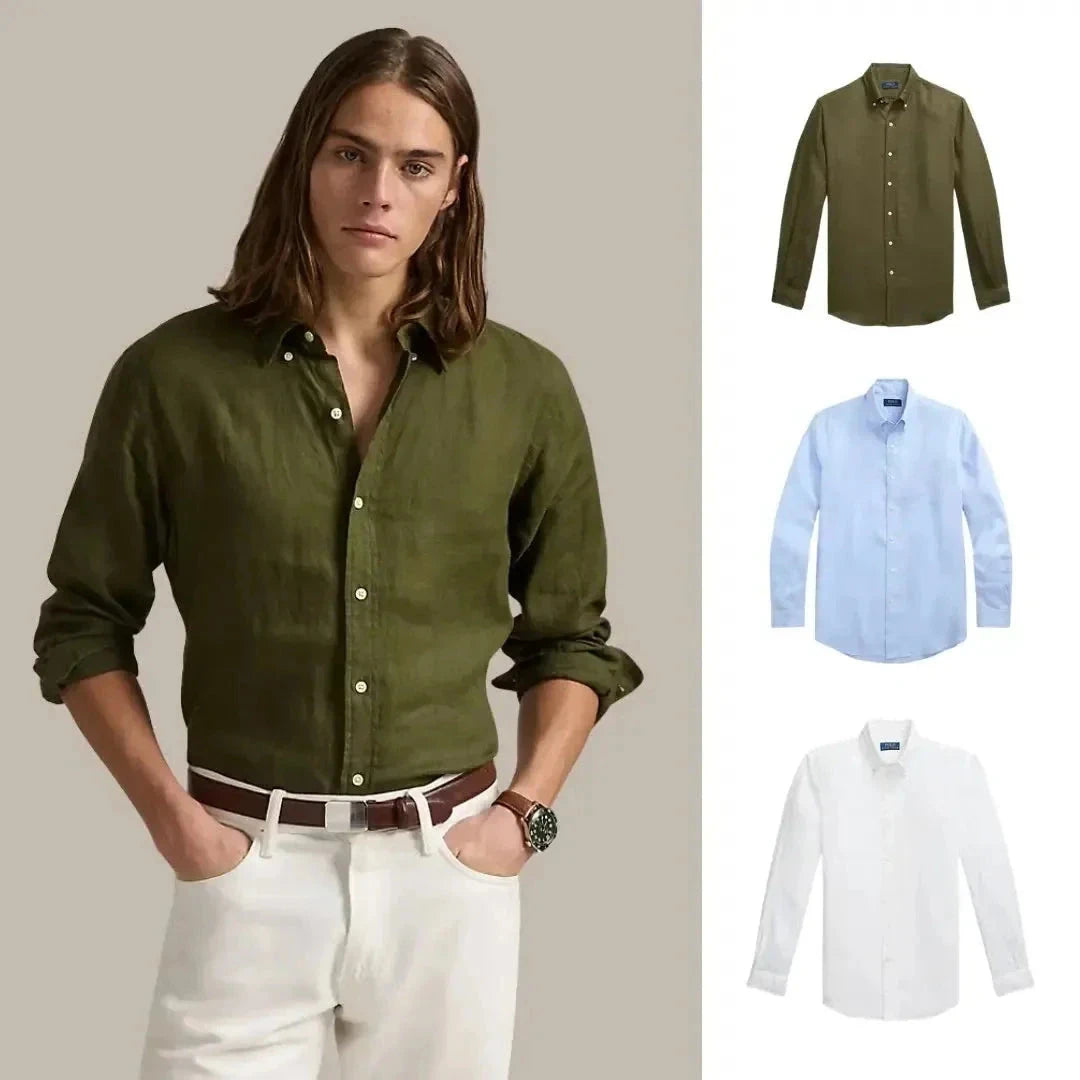 Kaufen Sie 1, erhalten Sie 3 – Klassisches Leinenhemd Luxvian Olivgrün • Keramikweiß • Klassisches Blau S 