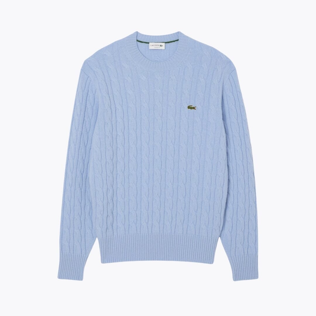 LC Cable Knit Carded Wool Crew Neck Sweater Lacoste Luxvian Pale blue S 