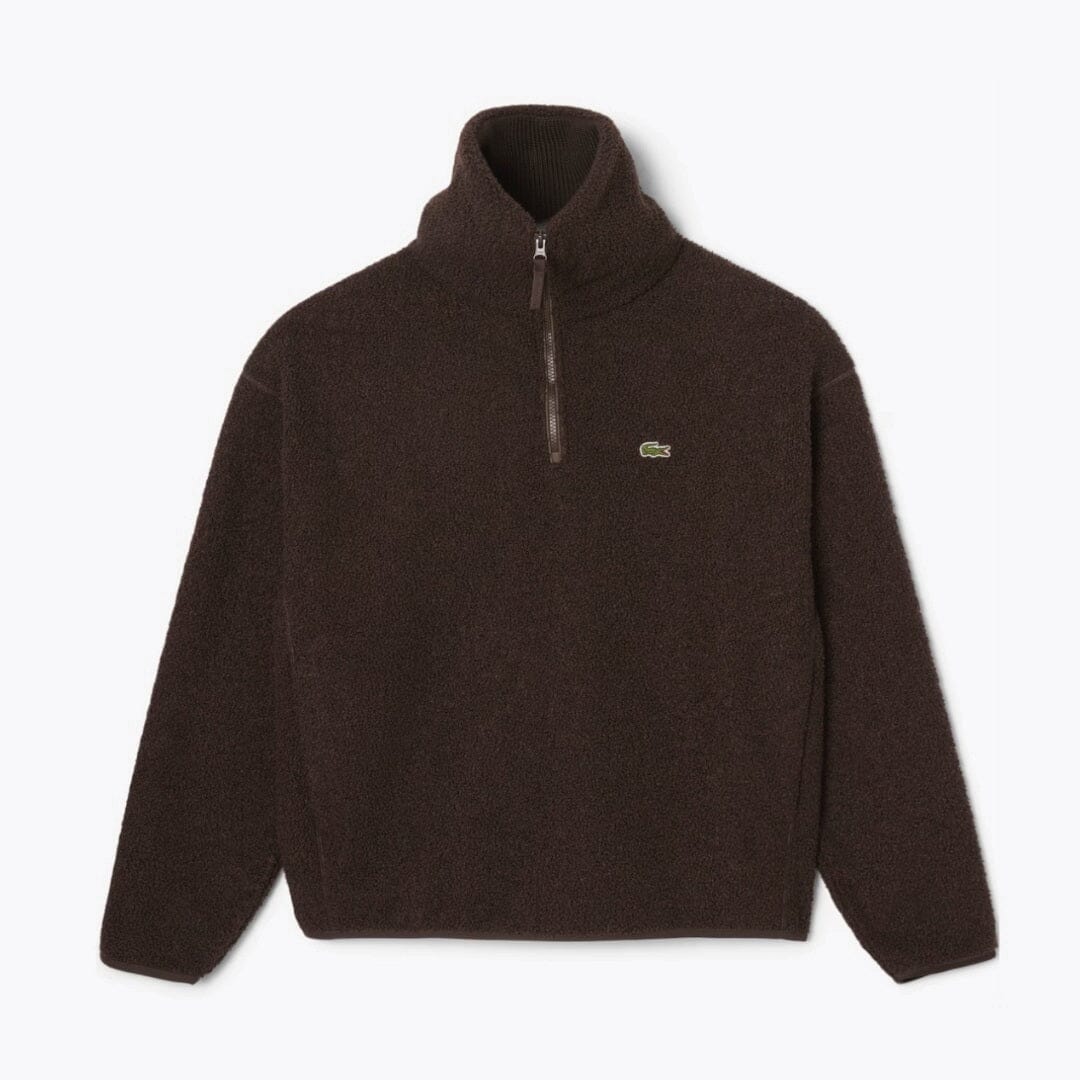 LC High Zipped Neck Polar Fleece Sweatshirt Lacoste Luxvian Brown S 