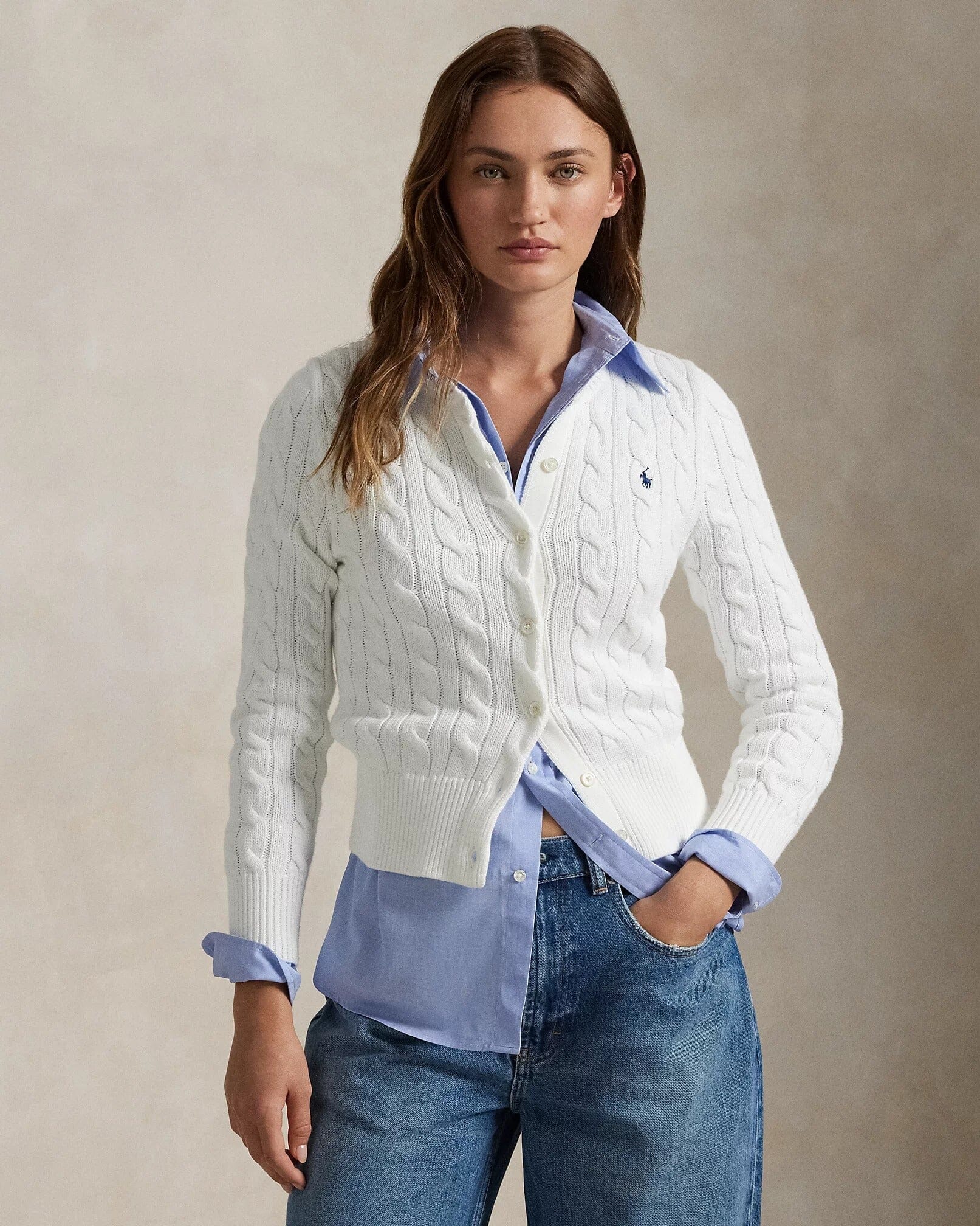 RL Cardigan | Cotton Cable-Knit Ralph Lauren Luxvian White XS 