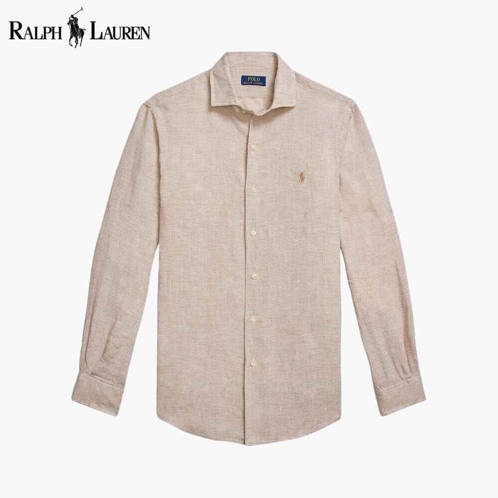 RL Custom Fit Linen Shirt Ralph Lauren Luxvian Beige White S 