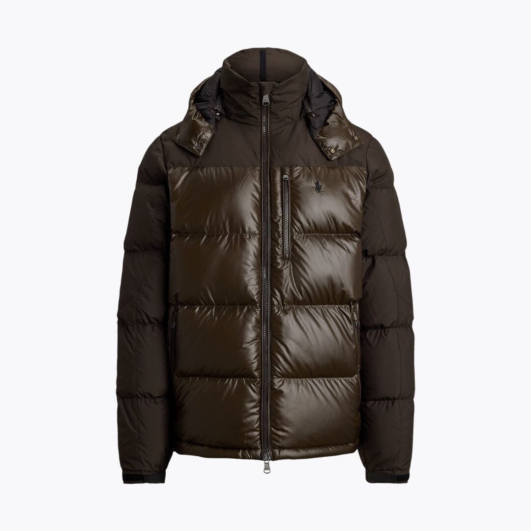 RL Gorham Two-Tone Down Jacket Ralph Lauren Luxvian Antique Brown Matte S 