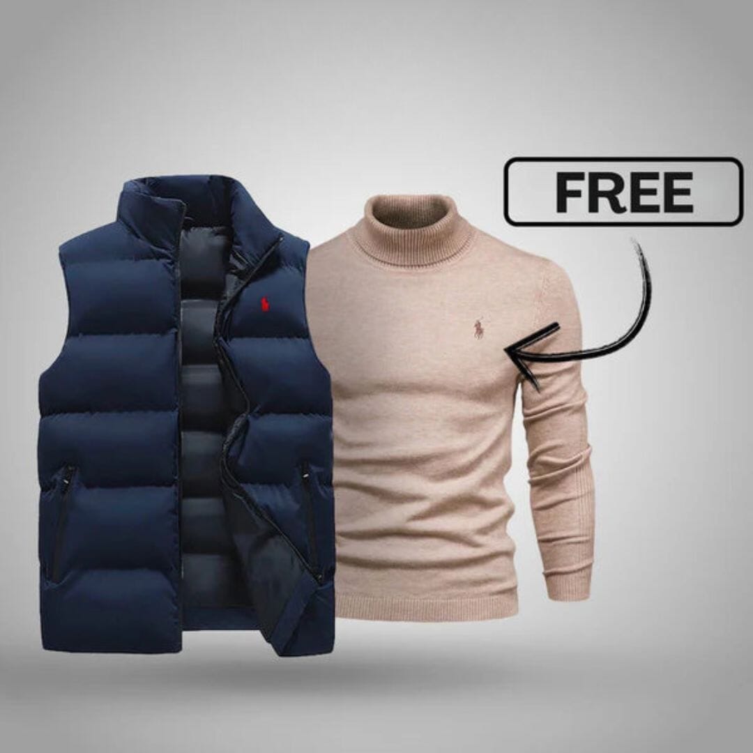 RL Men's Vest + Free Sweater (Clearance) Ralph Lauren Luxvian Blau Beige M