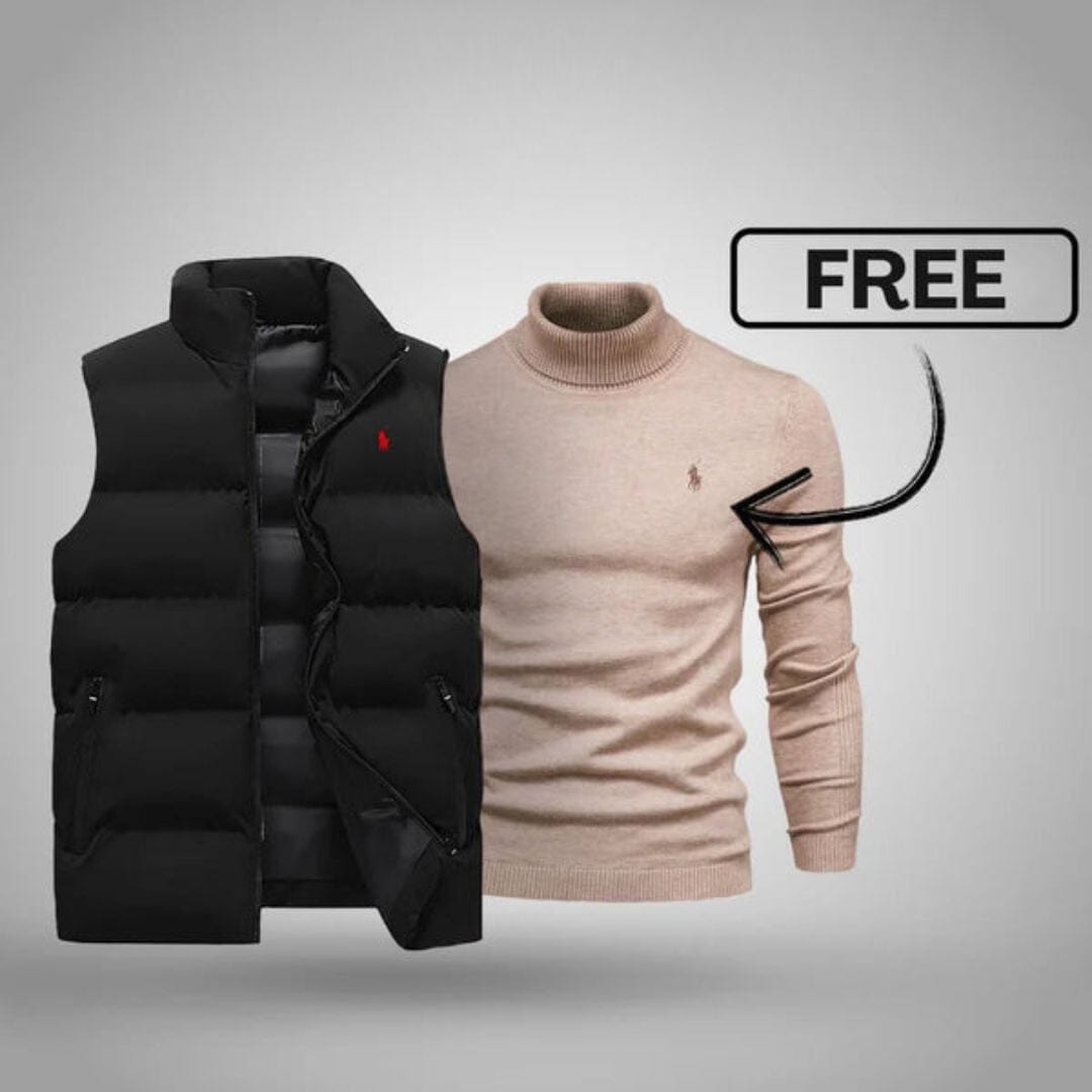 RL Men's Vest + Free Sweater (Clearance) Ralph Lauren Luxvian NoirSchwarz Beige M