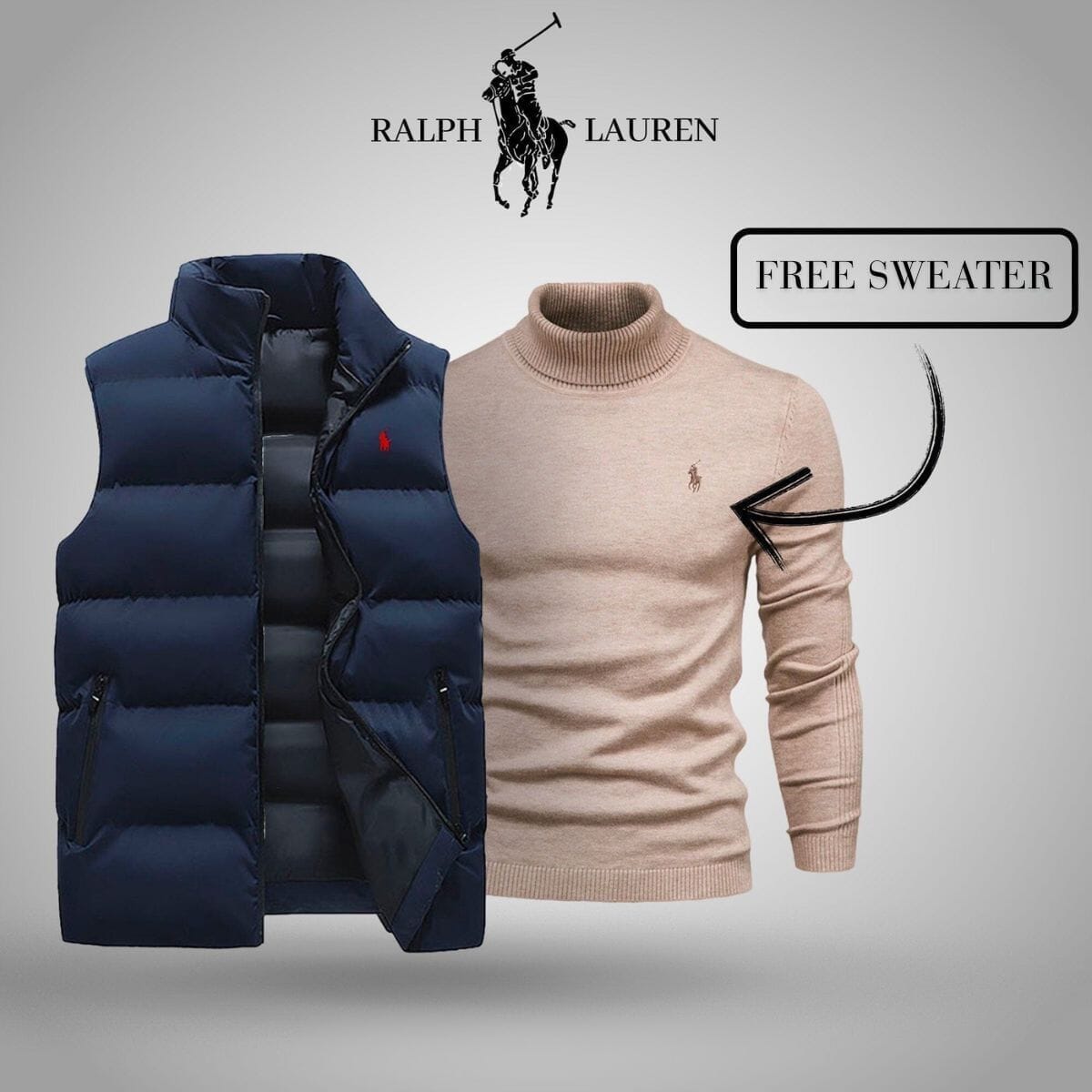 RL Vest + Exclusive Free Sweater (CLEARANCE) Ralph Lauren Luxvian Blue Beige M