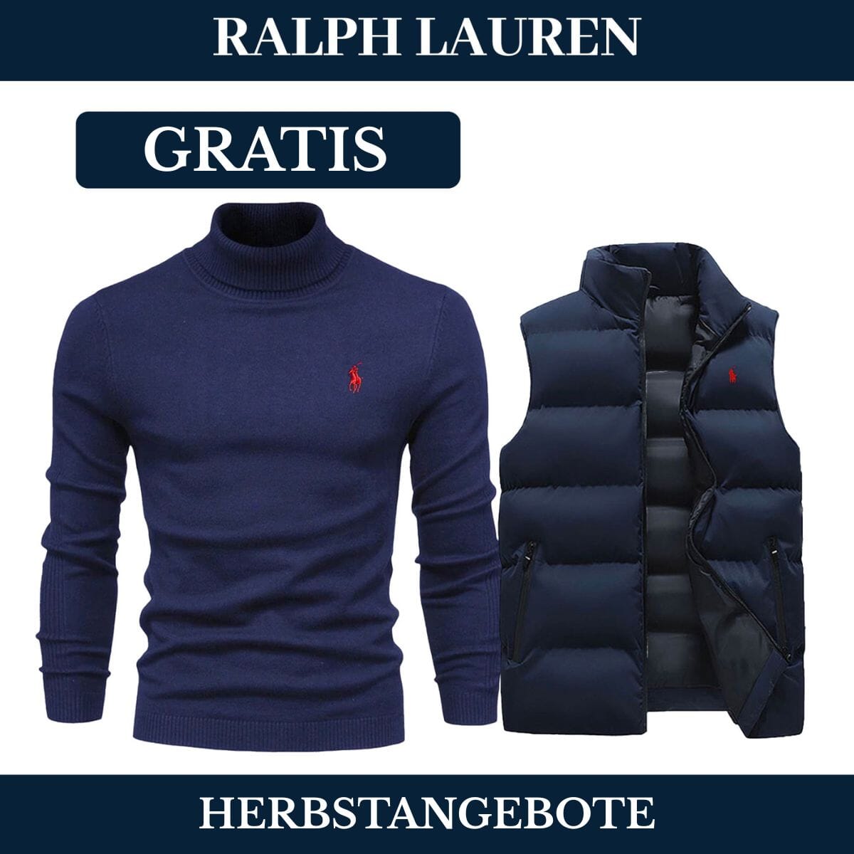 RL Weste + Gratis-Pullover (LAGERRÄUMUNG) Ralph Lauren Aurev Blau Blau M