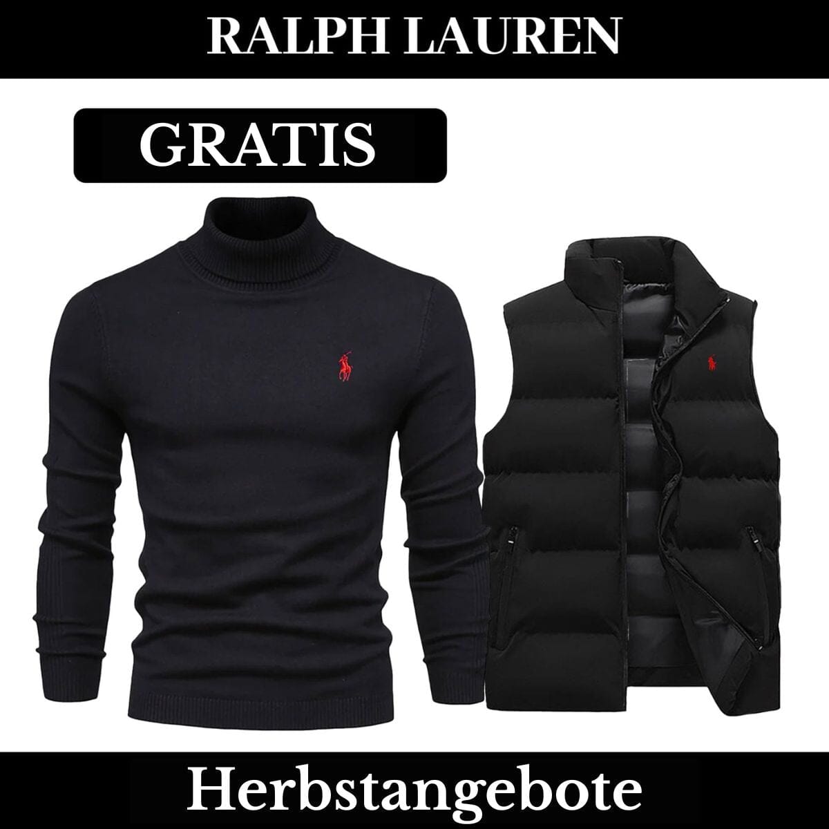 RL Weste + Gratis-Pullover (LAGERRÄUMUNG) Ralph Lauren Luxvian NoirSchwarz Schwarz M