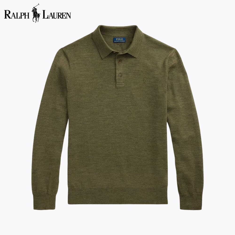 RL Wool Polo-Collar Jumper Ralph Lauren Luxvian Olive S 
