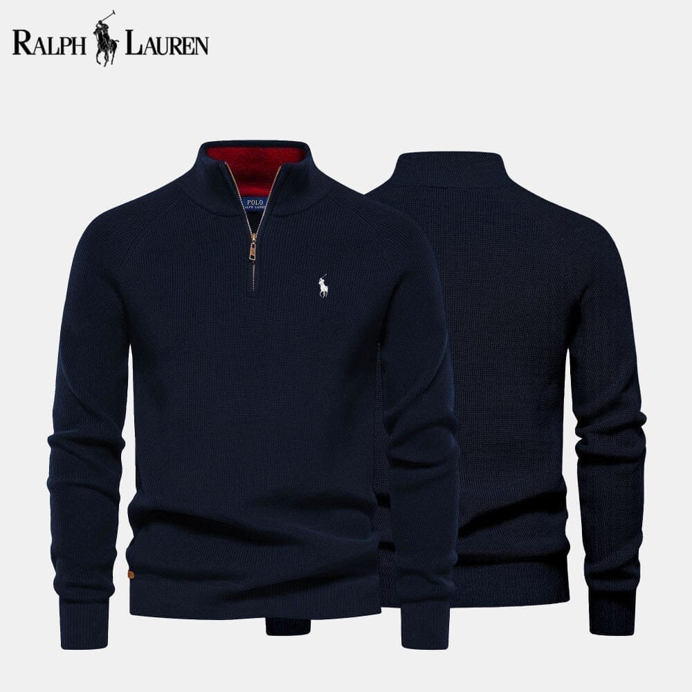 RL Zip Cable-Knit Wool Knit Sweater Ralph Lauren Luxvian Blue S 