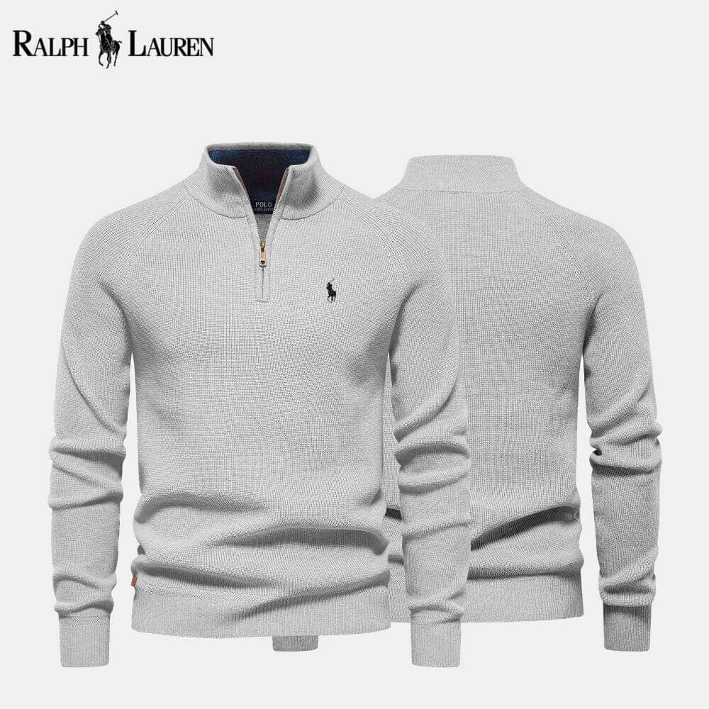 RL Zip Cable-Knit Wool Knit Sweater Ralph Lauren Luxvian Gray S 